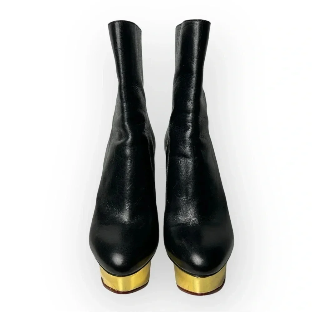 Charlotte Olympia Black  Lucinda Golden Platform Ankle Boot 36.5 - Picture 5 of 12